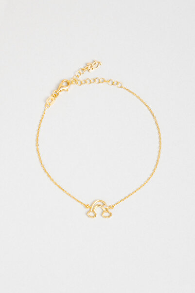 So CHIC... Gökkuşağı 18 Ayar Sarı Altın Kaplama 20 Cm Gümüş Bileklik