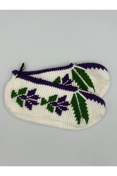 Şatilli Handmade Patik tunus işi patik el örgüsü patik çeyizlik hediyelik günlük patik mor karanfilli tunus işi patik