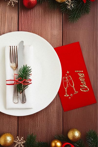 Artikel 16Pcs Red Cheers Christmas Pattern Decor and Presentation Serving Napkins