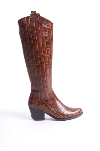 Shoesers Γυναικείες μπότες κροκό με φερμουάρ με χοντρό τακούνι, ειδικής σχεδίασης Western