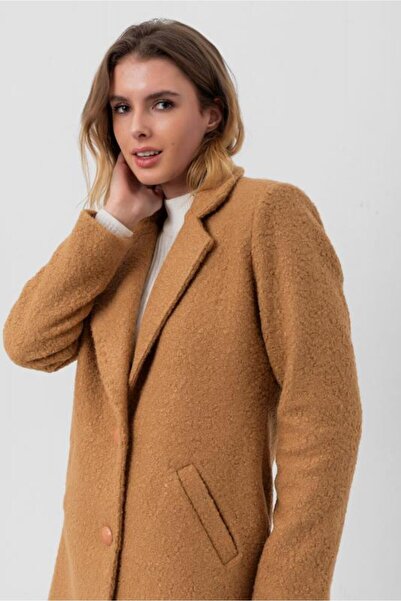 PASTELASTORE Camel dámský dlouhý kabát s podšívkou na knoflíky (100 CM) 2120