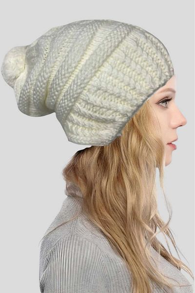 Uniquetrenders Women's Thick Knitted Beanie with Pompom