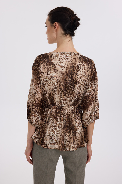Ekol Floral Patterned Blouse with Ornamental Waist Belt