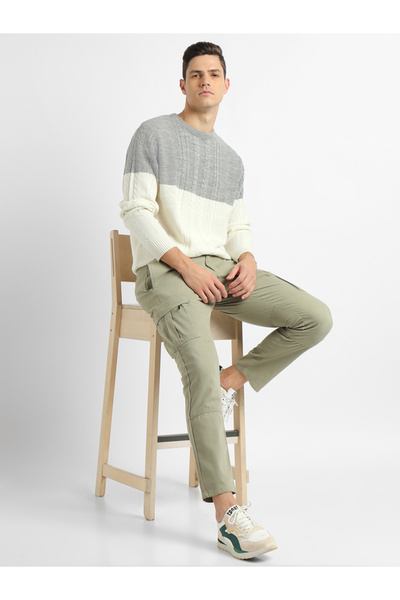 Dennis Lingo By Styli Textured Cable Knit Color Block Sweater
