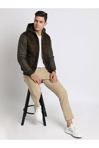 Dennis Lingo By Styli Suede Panel Hooded Regular Fit Jacket