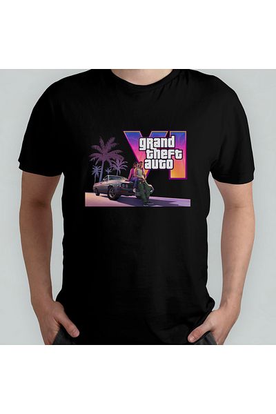 Pixxa GTA VI Grand Theft Auto 100% βαμβακερό μπλουζάκι με λαιμόκοψη μοντέλο 2