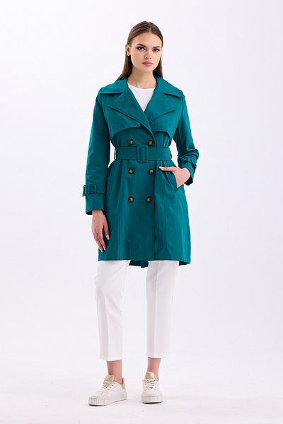 PASTELASTORE 100% Cotton Gabardine Midi (95cm) Lined Belted Women's Trench Coat 1113