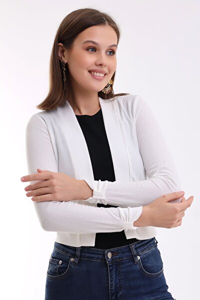 Şiir Sakow Women's - Ecru Color Jacquard Soft Textured Short Cardigan and Bolero