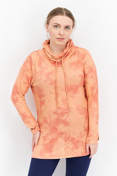 Market And Spruce Women Turtle Neck Tie Dye Sweatshirts, Coral Combo