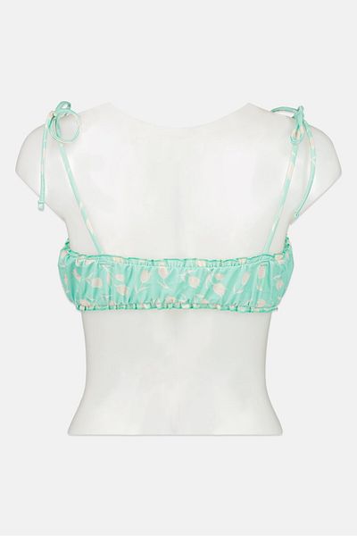 Asos Design Women Tie Shoulder Floral Print Bikini Top, Green