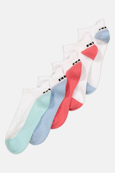 RBX Women 5 Pairs Brand Logo Low Socks, White