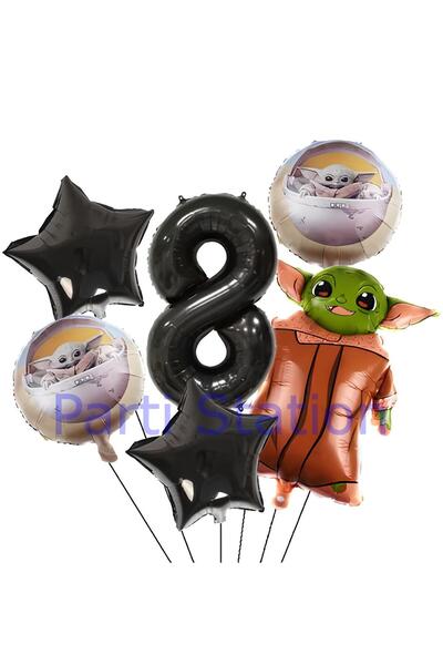 Parti Station Star Wars Yoda 8 Yaş Siyah Rakam Balon Set Yıldız Savaşları Yod...