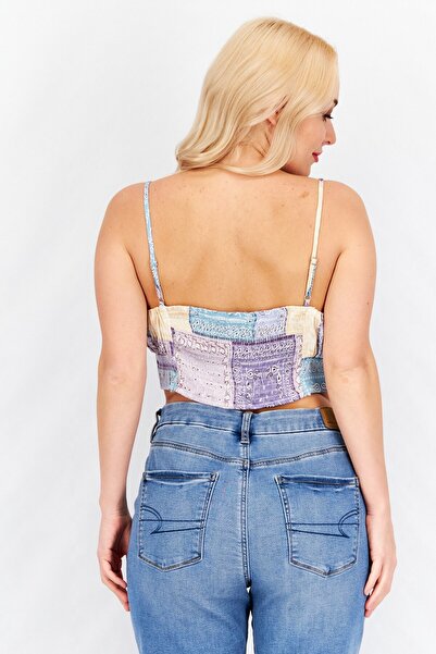 Bailey Rose Women Square Sleeveless Paisley Pattern Crop Top, Purple