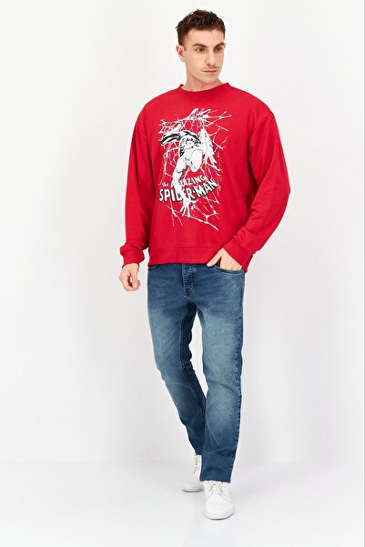 Marvel Men Crew Neck Long Sleeve Graphic Print Sweatshirt, Red