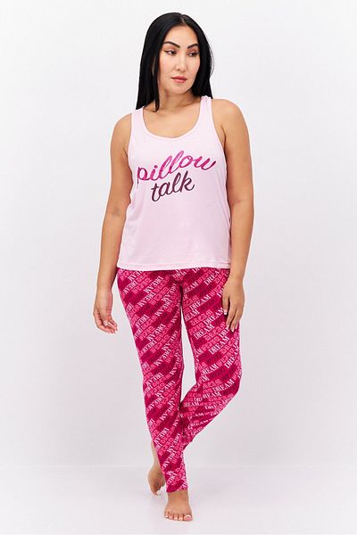 Lux Dreams Women 2 Piece Metallic Top And Bottom Pajama Set, Pink Combo