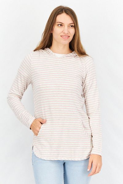 Market And Spruce Women Hooded Stripe Sweatshirt, Grey