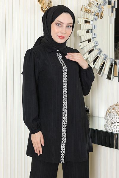 Modamihram Stone Detailed Suit Black 19195