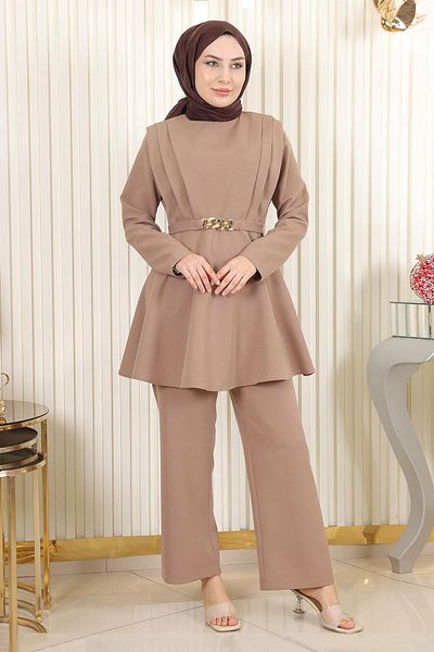 Modamihram Chain Belted Suit Mink 18001