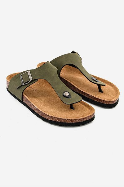 Tahari Men Slip On Synthetic Leather Cork Sandals, Green