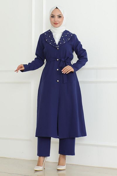 Modamihram Indigo Suit - Pearl Detailed 19216 Model