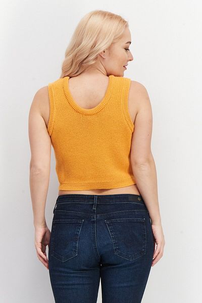 Daisy Street Women Round Neck Sleeveless Embroidered Crop Top, Orange