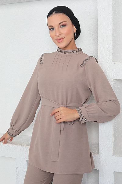 Modamihram Stone Detailed Suit Mink 18800