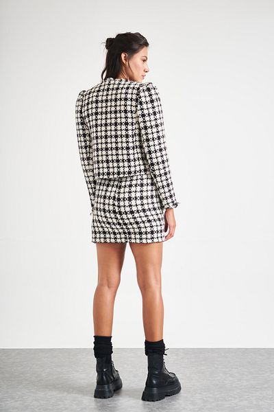 POODLE Γυναικείο τουίντ διπλό παλτό Crop Blazer