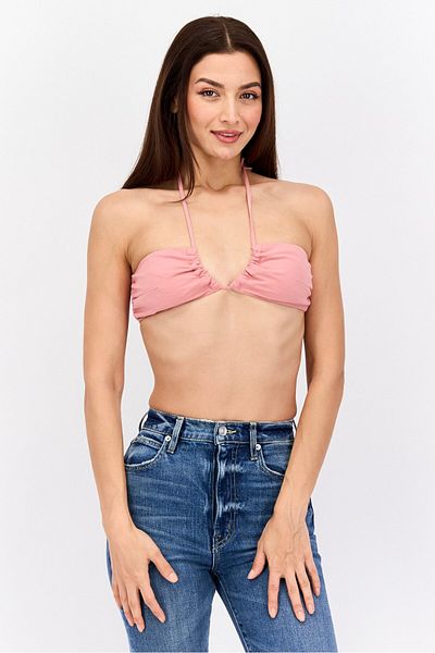 Asos Design Women Halter Neck Sleeveless Solid Crop Top, Peach