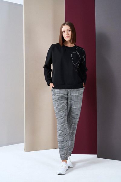 PJS Hanorac cu broderie din cordon pentru damă, pantaloni în carouri, set de două piese