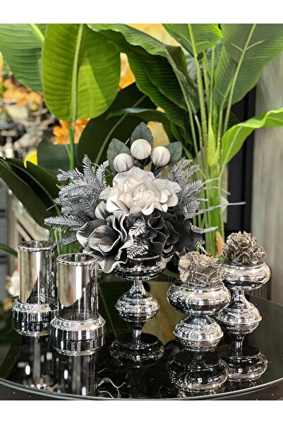 TASARIMHMODA Yapay Çiçekli 5 Parça Set Gümüş No:16