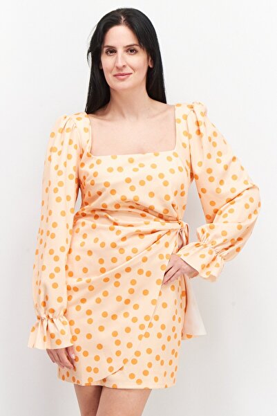 ASOS Women Curve Polka Dots Square Neck Mini Dress, Light Orange