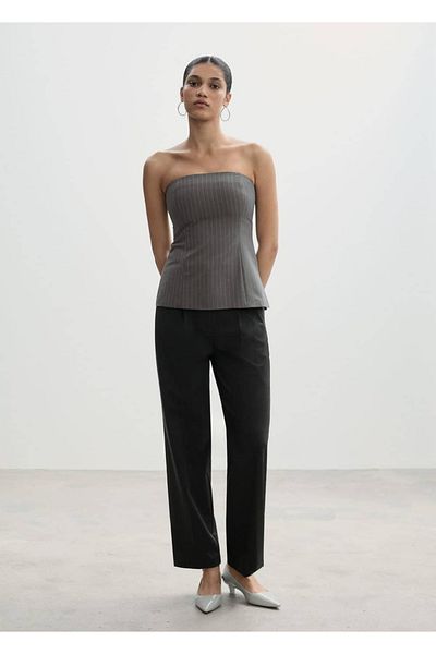 MANGO Woman Slim Striped Strapless Blouse