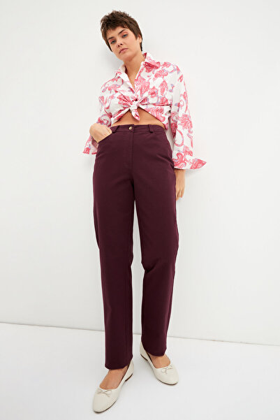 STELLA PULVIS Bordo Yüksek Bel 5 Cepli Boru Paça Pantolon