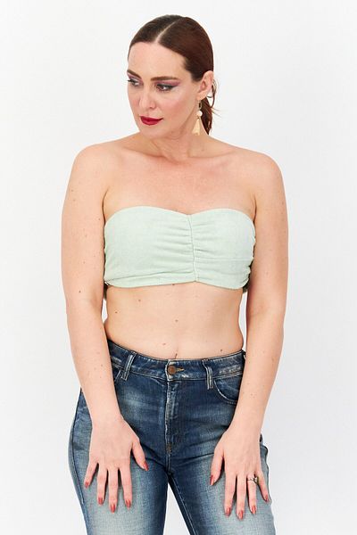 Asos Design Women Halter Neck Sleeveless Co-ord Towelling Bralet Crop Top, Mint