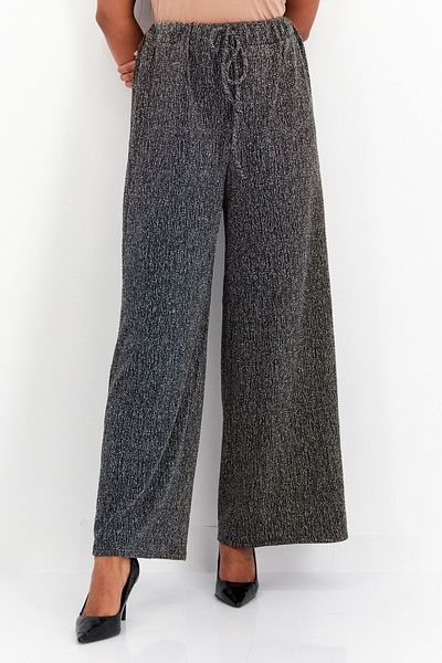 Sage The Label Women Regular Fit Textured Wide Leg Pants, Black