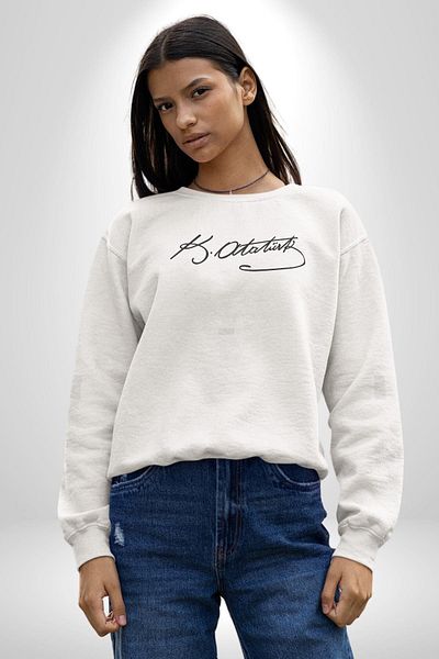 Angemiel Kemal Atatürk Signature Women's Men's White Printed Sweatshirt