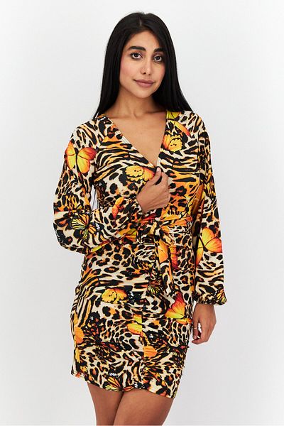 I Saw It First Women Animal Print Bodycon Dress, Yellow Combo