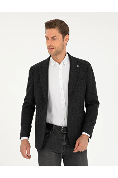 Pierre Cardin Pi̇erre Cardin Woven Fabric Wool Slim Fit Anthracite Jacket