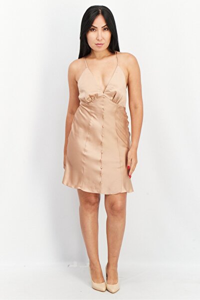 Asos Design Women Plain Satin Mini Dress, Bronze