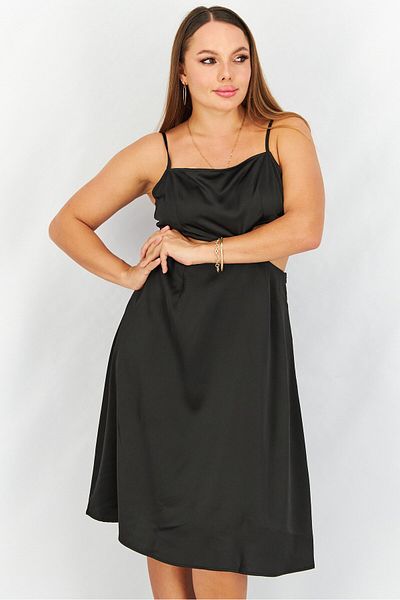Unique Women Solid Sleeveless Cutout Midi Dress, Black