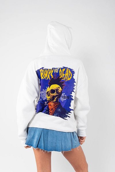 Bak Moda Punks Not Dead με στάμπα Unisex Λευκό Oversize Hoodie