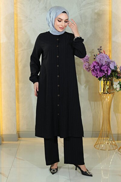 Modamihram بدلة مزدوجة بأزرار باللون الأسود 19179