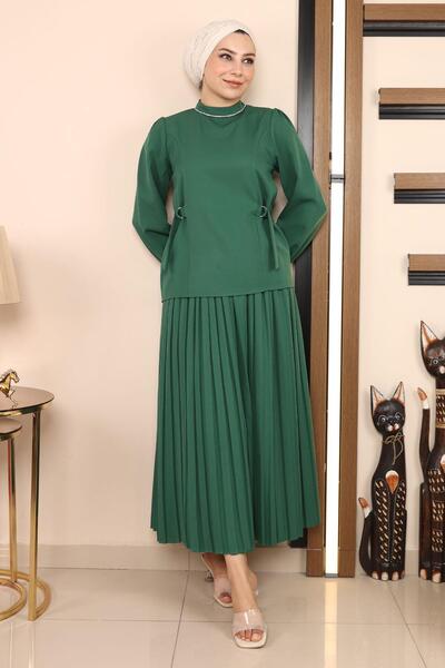 Modamihram Pleated Skirt Suit Emerald 19134