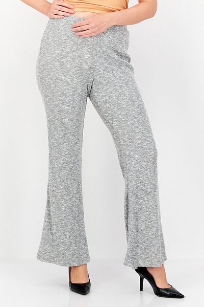 Sage The Label Women Regular Fit Knit Wide Leg Pant, Grey