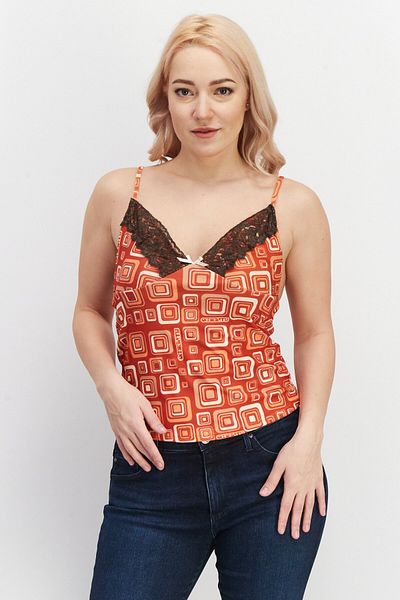 Omighty Women V-neck Sleeveless Allover Print Tank Top, Rust