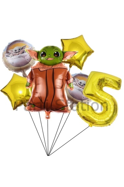 Parti Station مجموعة بالونات ستار وورز يودا ذات الأرقام الذهبية لعمر 5 سنوات،...