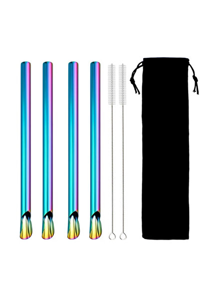 Choice Rainbow 7Pcs 7Pcs Reusable Straw Pearl Milkshake 304 Stainless Steel Bubble Tea Straw with Brush Bag
