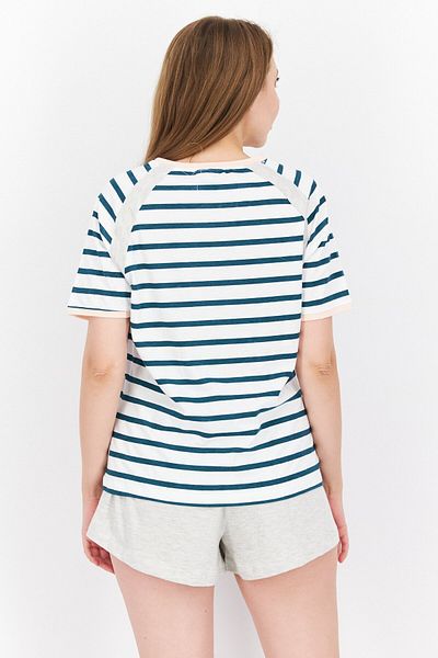 Nautica Women 2 Piece Short Sleeve T-shirt And Shorts Sleepwear, White Combo