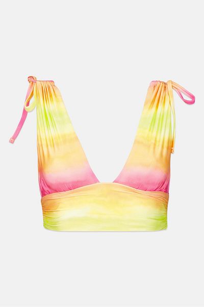 Asos Design Women Tie Dye Print Bikini Top, Lime Green Combo