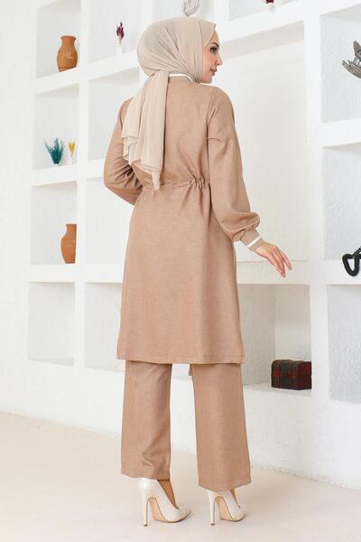 Modamihram Taba 19212 - Suit Set with Lace-up Waist and Ribbing